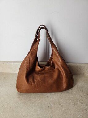 Tory Burch Brown Embossed Hobo Bag slouchy soft shoulder bag purse large